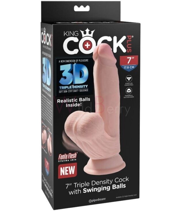 KING COCK PLUS 3D Dildo Liikuvate Munanditega 15.2 cm Hele Nahatoon