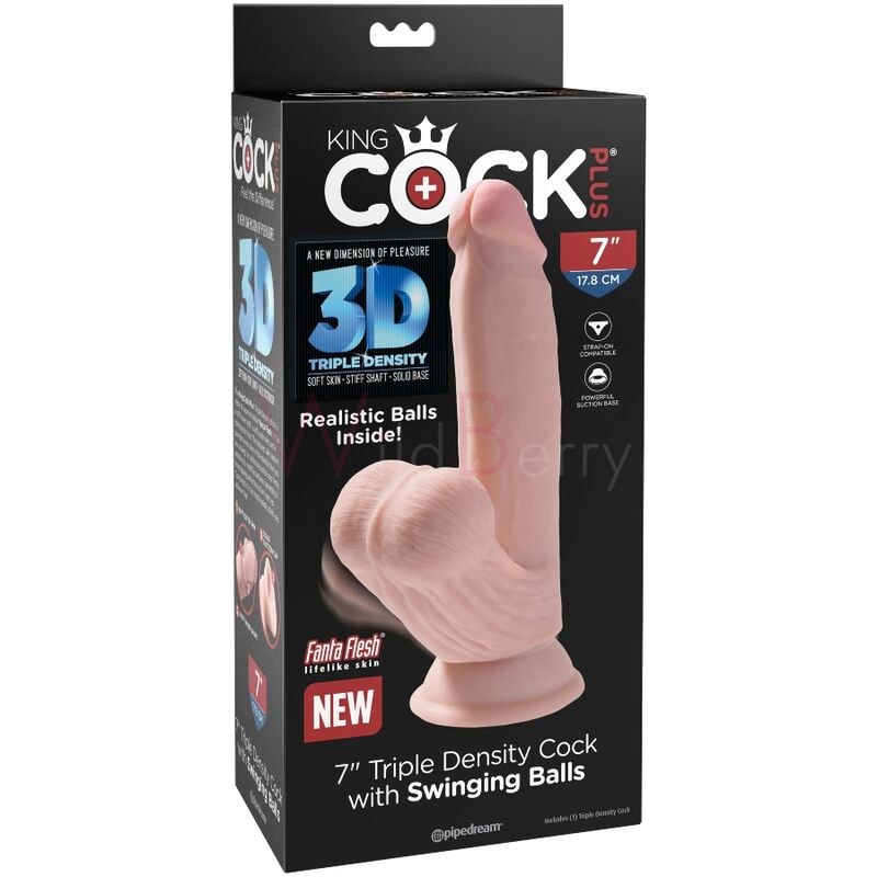 KING COCK PLUS 3D Dildo Liikuvate Munanditega 15.2 cm Hele Nahatoon
