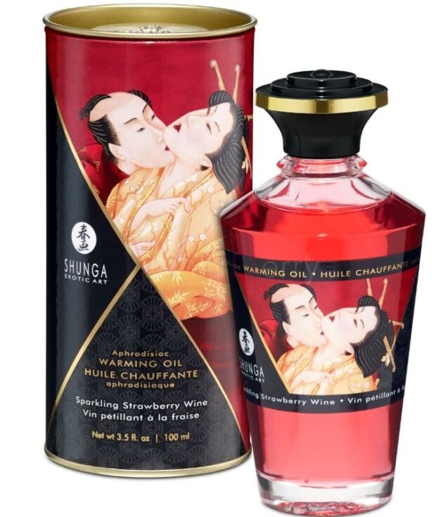 Soojendav massaažiõli, maasikas ja vahuvein, 100 ml